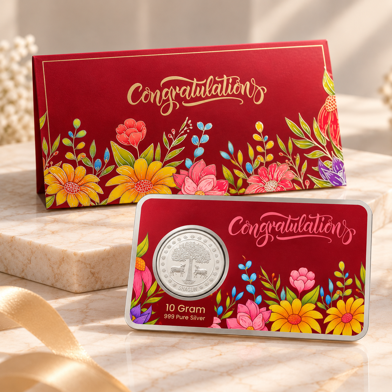 10 Gram 999 Pure Silver Congratulations Coin | Premium Floral Gift Envelope
